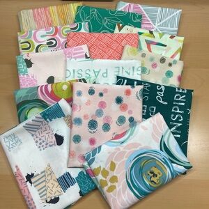 Assorted Floral & Geometric Cotton Fabric Pieces- Pink, Teal, Green
